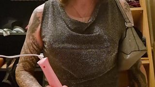 Sissy sits on fake penis and ejaculates using electro-hitachi