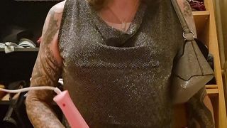 Sissy sits on fake penis and ejaculates using electro-hitachi