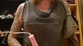 Sissy sits on fake penis and ejaculates using electro-hitachi