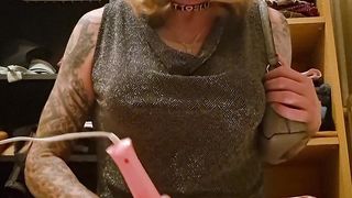 Sissy sits on fake penis and ejaculates using electro-hitachi