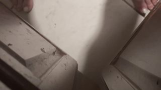 Close Up of Trans Superslut Groping Her Woman Dick and Slurping Jism Off Floor