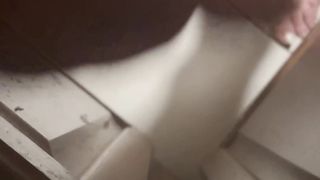 Close Up of Trans Superslut Groping Her Woman Dick and Slurping Jism Off Floor