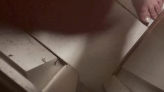 Close Up of Trans Superslut Groping Her Woman Dick and Slurping Jism Off Floor