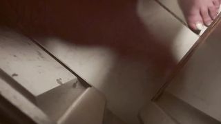 Close Up of Trans Superslut Groping Her Woman Dick and Slurping Jism Off Floor