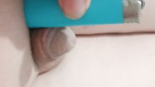 T-girl unwrapping and measuring puny hairless pink cigar