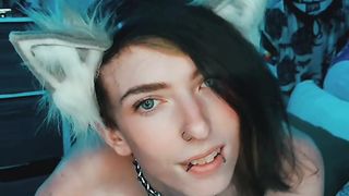 Trans Cat Chick plays with herself to music