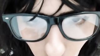 Tgirl Deepthroating Faux-cock Jizzing in Shot glass and Spunk Licking