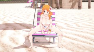 Futa Nami rails a fake penis and gets drilled on the beach - 3 DIMENSIONAL Manga porn