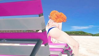 Futa Nami rails a fake penis and gets drilled on the beach - 3 DIMENSIONAL Manga porn