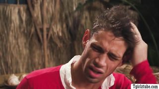 Fortunate stud stranded in island and pound 2 t-girl two