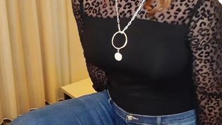 Trans sandy-haired does a undress taunt and plays with her meat