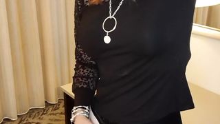 Trans sandy-haired does a undress taunt and plays with her meat