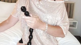 Steamy Trans dame takes monster assfuck beads all the way