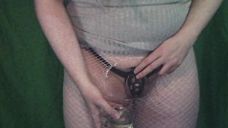 Femboy in virginity pees into glass