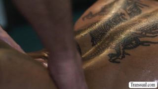 Horny masseur fucks the ass of TS Ebony customer