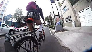 Demonstrating in a mini-skirt around the city UPSKIRT