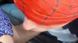 Spiderman suckling sheBeef in the public road