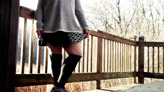 Trans dame taunts and plays with herself until jizzing outdoors