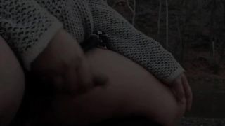 Trans dame taunts and plays with herself until jizzing outdoors