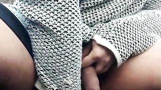 Trans dame taunts and plays with herself until jizzing outdoors