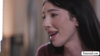 Lexi Lore gets pink pussy rammed by TS Ava Holt hard shecock