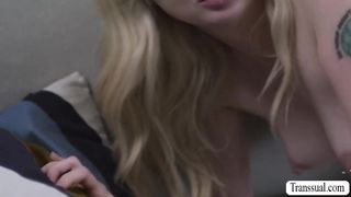 Lexi Lore gets pink pussy rammed by TS Ava Holt hard shecock