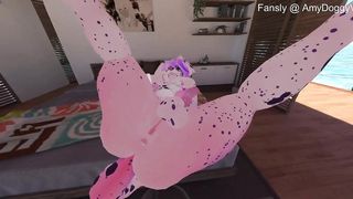 Fur covered Puppy chick deep-throats her own rod while played with