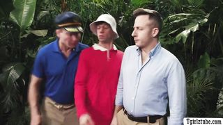 3 successful fellows meet jaw-dropping TRANSSEXUAL in the jungle (Colby Jansen, Joel Someone)
