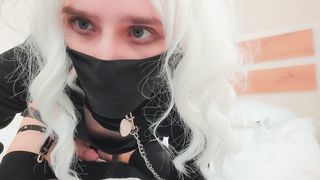 Femboy strokes off his good-sized salami and spunks