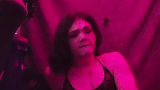 Trans dame licks her spunk and pummels herself with it!