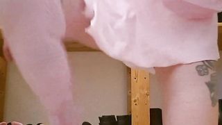 Sissy fuckdoll rails faux-cock while diapered