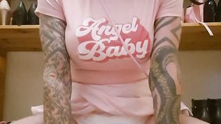 Sissy fuckdoll rails faux-cock while diapered