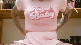 Sissy fuckdoll rails faux-cock while diapered