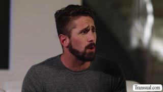 Platinum-blonde TRANSSEXUAL Kayleigh Coxx no condom pummels Wesley Forest two