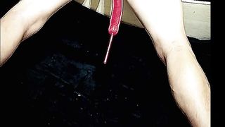 TGirl dribbling spunk all over herself