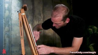 Black shemale in latex fucks artist