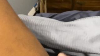 Trans man toying with pretty muff with magic wand