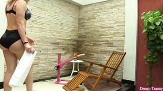 Super-hot Blondie TRANSSEXUAL Luana Pacheco Takes a Machine Mounted Fake penis