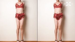 Caress my bean & puffies over underpants with a plug