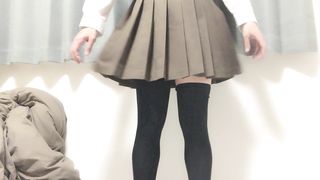 男の娘 - 女子高生コスでシャワーを浴びながら びしょ濡れオナニー - crossdresser