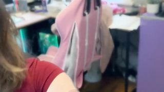 Solo trans with phat boobs polishes and masturbates her beefstick until she shoots a load