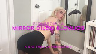 Trans tart experiences fellate man meat with her fuck stick in the mirror