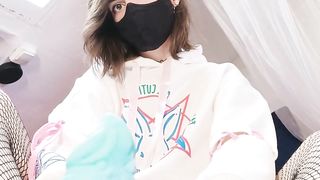 Trans Doll Gives You a FEET WANK in Her Torn Fishnets