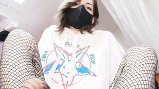 Trans Doll Gives You a FEET WANK in Her Torn Fishnets