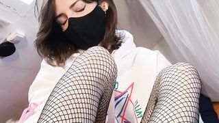Trans Doll Gives You a FEET WANK in Her Torn Fishnets