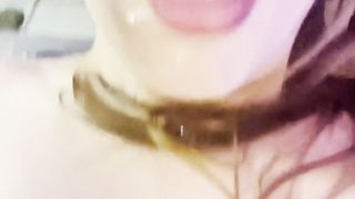 Trans Safada Packing Her Gullet With Milk and Taking It All