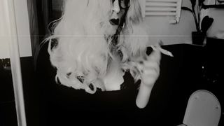 Gorgeous Crossdresser Smoking Slender Ciggy Yam-sized Milk cans Neil Penetrates Gigantic Glasses