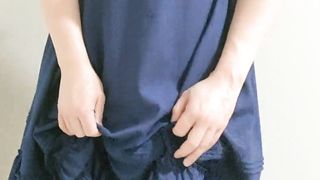 Crossdresser Dressed in a Blue Sailor Sundress and a Large Nappy, then Tugging Off five 男の娘 洋服 偽娘 おむつ