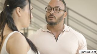 Black stepdad bareback fucks gorgeous TS stepteen