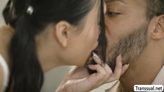 Black stepdad bareback fucks gorgeous TS stepteen